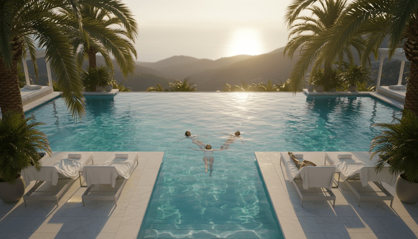 مسبح فاخر مع كراسي استرخاء وتصميم حديث
