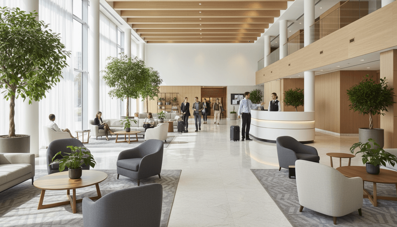 لوبي فندق حديث مع خدمة إنترنت سريعة